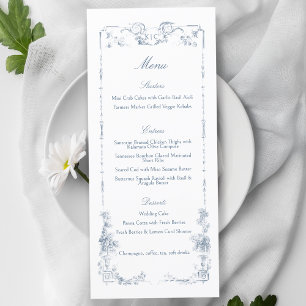 Elegante klassieke stoffige blauwe Franse bloem Menu