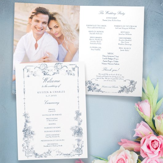 Elegante klassieke stoffige blauwe Franse bloem Programma