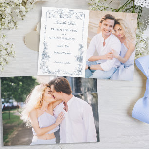 Elegante klassieke stoffige blauwe Franse bloem Save The Date