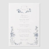 Elegante klassieke stoffige blauwe Franse bloem Vellum Uitnodigingen (Voorkant)