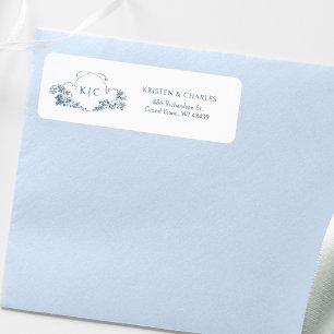 Elegante klassieke stoffige blauwe Franse bloemenk Etiket