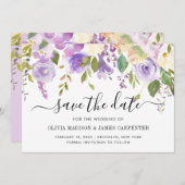 Elegante klassieke stoffige Paarse violette bloeme Save The Date (Voorkant / Achterkant)