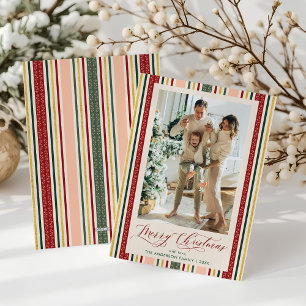 Elegante klassieke strepen Vrolijke kerstfoto Feestdagenkaart