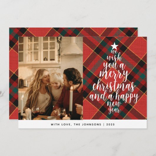 Elegante klassieke Tartan familie foto kerst Feestdagenkaart (Voorkant / Achterkant)