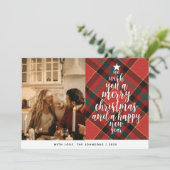 Elegante klassieke Tartan familie foto kerst Feestdagenkaart (Staand voorkant)