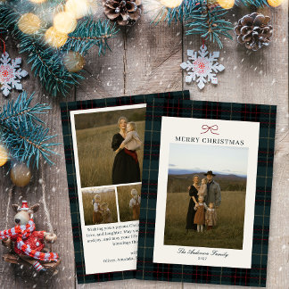 Elegante Klassieke Tartan Plaid Kerstmis Vijf Foto Feestdagenkaart