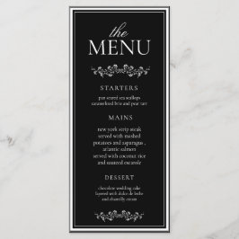 Elegante klassieke trouwdag in zwart en wit menu