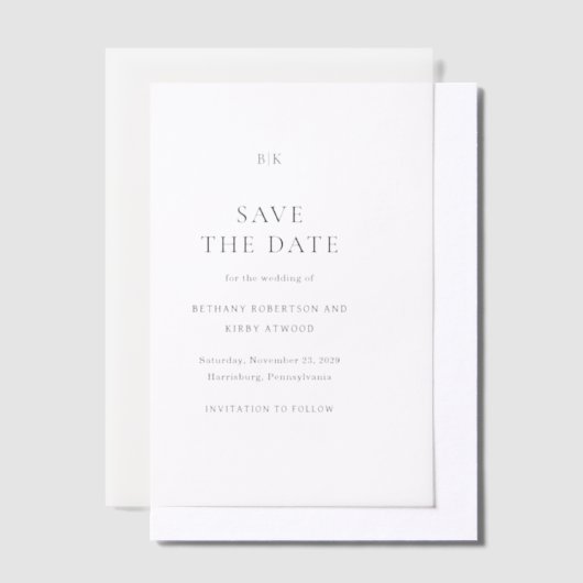 Elegante klassieke trouwkaart 'Save the Date' Vellum Uitnodigingen (Offset)