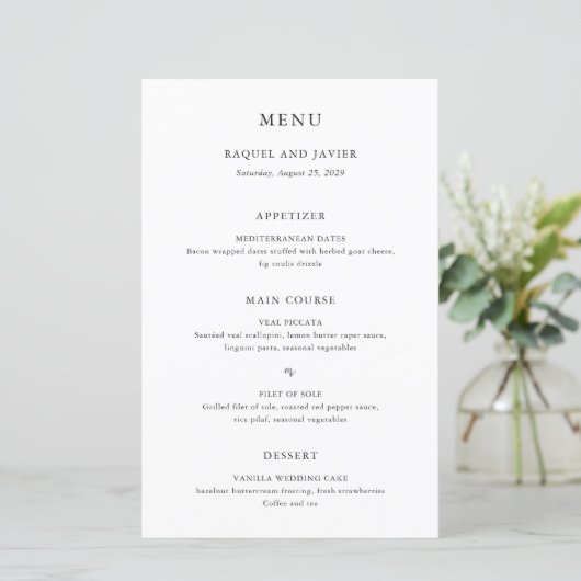 Elegante Klassieke Trouwmenu (Staand voorkant)