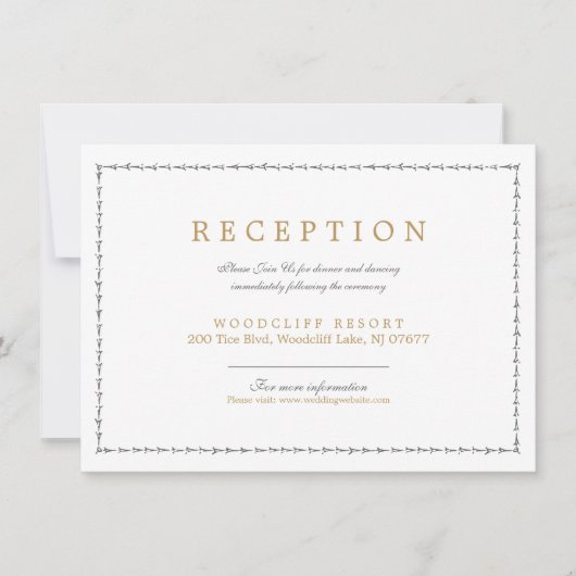 Elegante klassieke vintage bruiloft ontvangstkaart kaart (Voorkant)