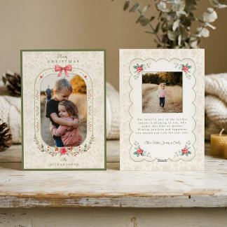 Elegante Klassieke Waterverf Bloem Kerst Foto Feestdagenkaart