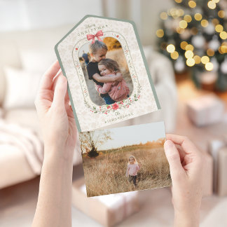 Elegante Klassieke Waterverf Bloemige Kerst Foto All In One Uitnodiging