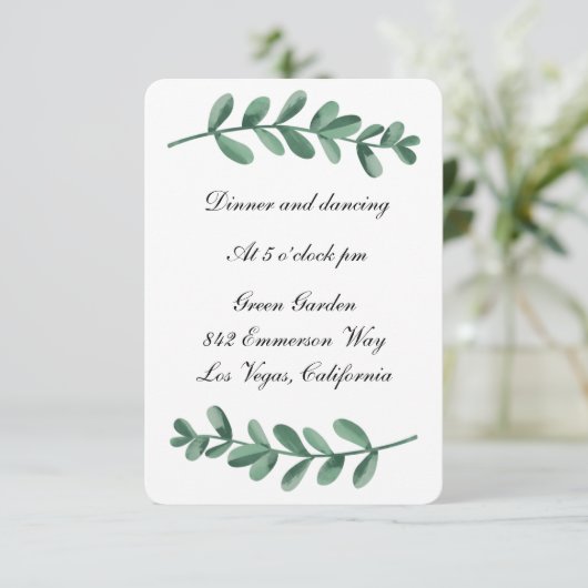 Elegante Klassieke Waterverf Groene Bladeren Ontva Aankondiging (Staand voorkant)