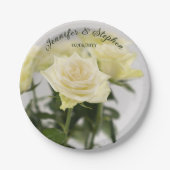 Elegante klassieke witte rozenbloemen bruiloft papieren bordje (Voorkant)