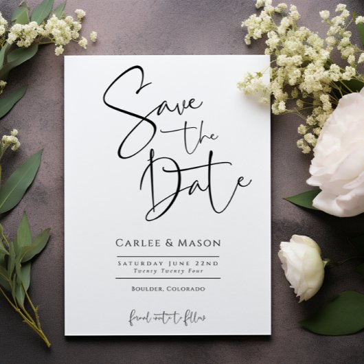 Elegante klassieke zwart-wit bruiloft save the date