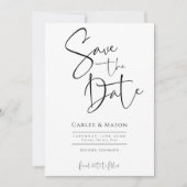 Elegante klassieke zwart-wit bruiloft save the date (Voorkant)