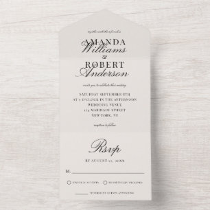 Elegante Klassieke Zwarte en Ivoorkleurige Oud Gel All In One Uitnodiging