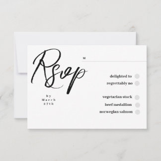 Elegante Klassieke Zwarte en Witte Kalligrafie Bru RSVP Kaartje