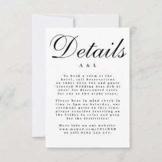 Elegante Klassieke Zwarte en Witte Kalligrafie Huw RSVP Kaartje