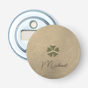 Elegante Klavertje Drie St. Patrick's Dag Leren Button Flesopener