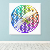 Elegante kleurrijke bloem van het leven libel kuns canvas afdruk (Insitu (Houten vloer))