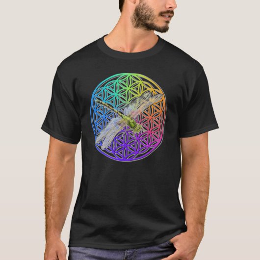 Elegante kleurrijke bloem van het leven libel kuns t-shirt (Voorkant)