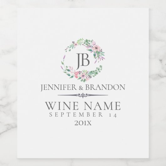 Elegante Kleurrijke BloemenBruiloft krans Wijn Etiket (Enkel label)