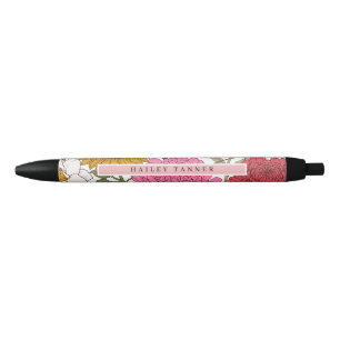 Elegante Kleurrijke Bloempatroon Naam Zwarte Inkt Pen
