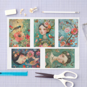 Elegante Kleurrijke Bloemrijke Fles Decoupage Tissuepapier
