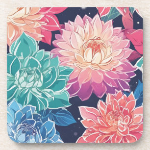 Elegante kleurrijke Dahlia bloemen op donkere acht Bier Onderzetter