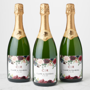 Elegante Kleurrijke Floral Delight Bruiloft Sparkling Wijnetiket