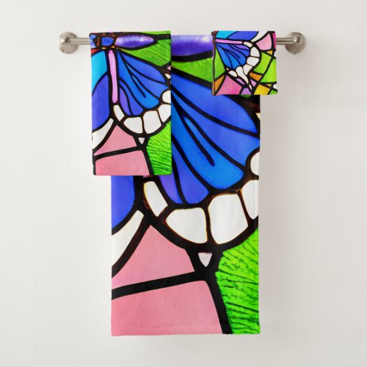 Elegante kleurrijke Glas in lood mozaïek vlinder Bad Handdoek (Insitu)