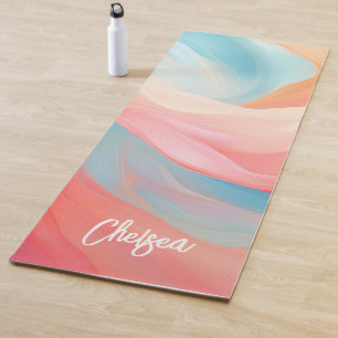 Elegante kleurrijke golven kalligrafie scriptnaam yogamat