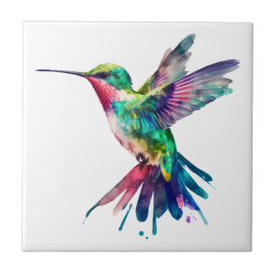 Elegante Kleurrijke Kolibrie Aquarel Tegeltje