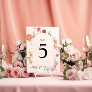 Elegante Kleurrijke Lente Bloemen Tafel Nummerkaar Kaart