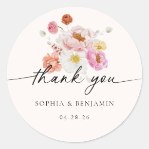 Elegante Kleurrijke Lente Bloemen Trouwgunsten Ronde Sticker