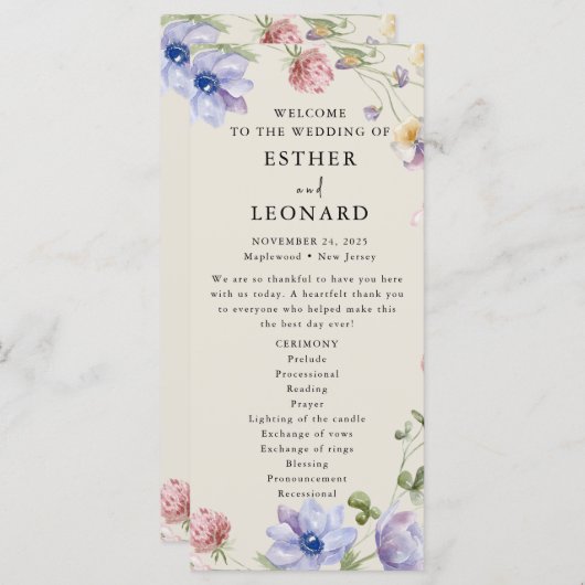 Elegante kleurrijke lente Wildflower Wedding Progr (Voorkant / Achterkant)