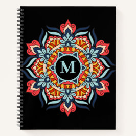 Elegante kleurrijke mandala bloeien monogram notitieboek