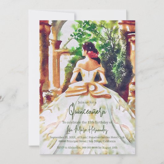 Elegante kleurrijke Mexicaanse Hacienda Quinceañer Kaart (Voorkant)