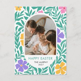 Elegante Kleurrijke Ovale Bloemrijke Paasfamiliefo Feestdagenkaart