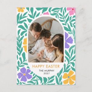 Elegante Kleurrijke Ovale Bloemrijke Pasen Familie Feestdagenkaart