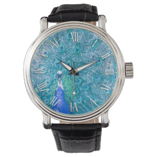 Elegante kleurrijke pauw kunstwerk   MANNEN Horloge