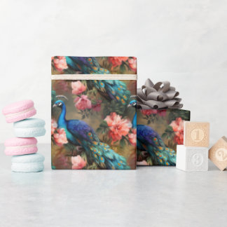 Elegante kleurrijke pauwen en bloemen - cadeaupapier