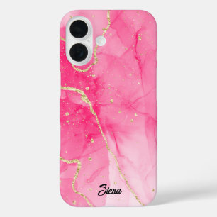 Elegante kleurrijke, roze, Paarse gemarmerde aange iPhone 16 Hoesje