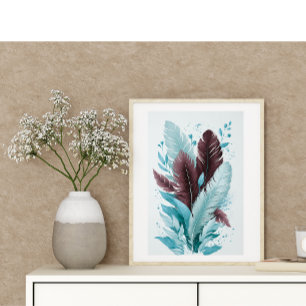 Elegante kleurrijke veren Waterverf botanische kun Poster