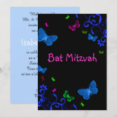Elegante Kleurrijke Vlinders, Aangepaste Bat Mitzv Kaart (Voorkant / Achterkant)