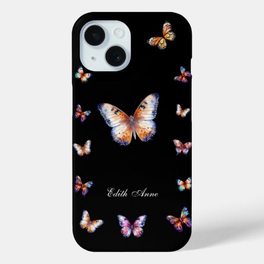 Elegante Kleurrijke Vlinders Custom Monogram Case-Mate iPhone Case (Achterkant)