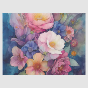 Elegante kleurrijke Waterverf Bloemen Decoupage Tissuepapier