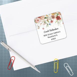 Elegante kleurrijke Waterverf Bloemen Drop Adres Vierkante Sticker