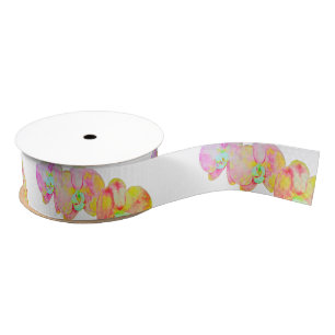 Elegante kleurrijke waterverf orchideeën grosgrain lint